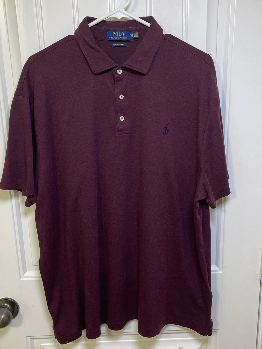 Ralph Lauren Men’s XXL Custom Slim Fit Polo Shirt Deep Burgundy Navy Pony